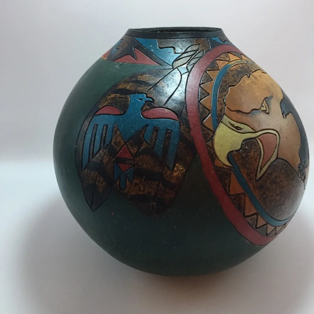 Stone Heat Studios Native American Craved/Painted Gourd